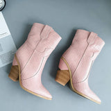 Faux Leather Cowboy Ankle Boots for Women Wedge High Heel Boots Snake Print Western Cowgirl Boots Silver Gold White