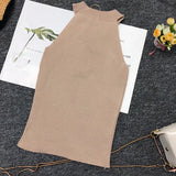 Summer Women Slim Knitting Off-shoulder Tank Crop Tops Female Knitted Camisole Cropped Sleeveless Short T-shirts