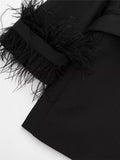 Black Feather Blazer Women Button Fashion Woman Blazer 2023 Casual Elegant Womens Jackets Long Sleeve Women's Winter
