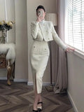Style Women's Suit Jacket Skirt Set Autumn and Winter Short Suit Coat Top Hip-covering Skirt Elegant Lady Two-piece