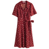 Office Lady A-line Women's Retro French Lapel Red Casual Dress 2021 Summer New Clothes For