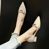 Wind Four Seasons Shoes 2025 Summer New High Heels In The Tip Of The Thick Heel With Skirt Low Single
