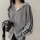 Vintage Striped Sleeve Hooded Zip Up CardiganOutfit