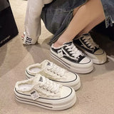 Zingj Quality Leisure After Empty Slippers Women Wear 2024 Summer New Canvas Shoes Thick Sole Half Mop Cake Women's Slippers-Outfit