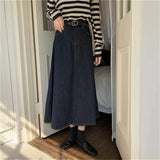Jeans Skirts Women Black Empire Solid Casual Denim All-Match Ulzzang Stylish Popular College Girls Summer A-Line Long
