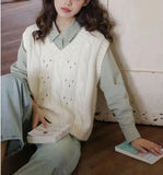 Zingj Small V Collar Soft Waxy Simple And Generous Knitting Vest New Female Gentle Girl Pure Color Sweet Sister Vest Female-Outfit