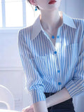 Super-Look Unique Beautiful Beautiful Blue And White Striped Polo Collar Shirt Women 2025 New Female Light Luxury Premium