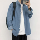 Harajuku Denim Shirt Long-Sleeved Port Style Casual Loose Autumn Shirt Men's Fashion