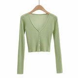 Zingj New V-Collar Single-Breasted Long-Sleeved Sunscreen Sweater Summer Hollowed-Out Leisure Air-Conditioning
