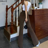 Flare Jeans High Waist Slimming Retro Loose Wide-Legged 2022 Spring New Belt Large Size Brown Denim