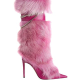 Haired Boots 2025 Autumn/Winter Tip Fine And Warm Cowhide Fox Hair Fine High