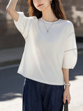 Collar Seven-Sleeved T-Shirt Girl 2025 Summer New Relaxed Leisure Age Cut Lantern Sleeve