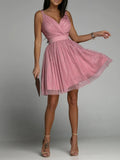 Women Sleeveless Sequin Club Party Dresses Summer New Elegant Solid V-Neck Sling Mini A-Line Dress Ladies Chic Waist