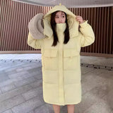 Autumn And Winter 2024 New Korean Version Of Cotton-Padded Clothes Female Long Hooded College Wind Over The Knee And Thick Loose Coat Tide-Outfit