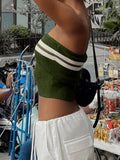 Knit Striped Bandeau Crop Top- Outfit