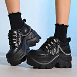 Babes Rock Dark Punk Round Head Height Tie With Thick-Soled Pine Pastry Shoes Sub-Cultural Small Leather