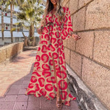 Gorgeous Printing Dress Plus SizeWomen Casual Elastic Waist Long Party Dress 2022 Summer Loose Slit Beach Dress