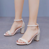 Cm Thick Heel And Light Mouth With Sandals Round Head Square Sandals White Pearl Wedding Shoes Size 44 Yards 45