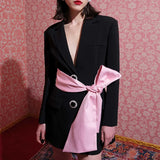 Suit Spring 2025 New Two Button Sexy Splicing Bow Tie With Personality Women's