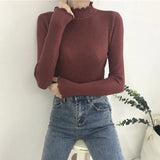 Ruched Women Sweater High Elastic Solid 2021 Fall Winter Fashion Sweater Women Slim Sexy Knitted Pullovers Pink