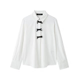Bow Ornament Wave Point Printing Casual Shirt 2025 Spring And Summer Long-Sleeved Loose Women's
