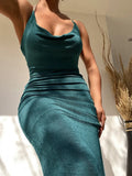 Pile Collar Knit Midi Dress Women Chain Halter Backless Sexy Prom Party Sleeveless Summer Bodycon Clubwear Beach