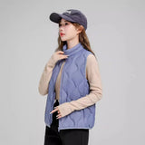Autumn And Winter New Down Jacket Vest Female Short Stand Collar Casual Gourd Pressure Line Light Sleeveless Coat Coat-Outfit