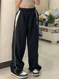 Contrast Piping Black Baggy Sweatpants- Outfit