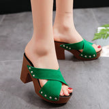 Summer New Korean Version Of The Toe Thick Toe Cool Drag Thick Hedging And Waterproof Slipper Women Cross With High Heel Large Size Women's