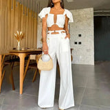 White Sexy Women Bodysuit Backless Round Neck Sleeveless Naked Waist Loose Mop Pants Jumpsuit Fashion Summer