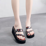 Shoes Woman Bohemian Flower Flat Slippers Summer Sandalias Non-slip Beach Shoes Flip Flops Flower Slipper High Heel