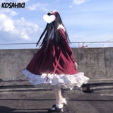 Japanese Kawaii Sweet Lolita Dresses Peter Pan Collar Ruffles Vestido Mujer Bowknot Patchwork Princess Party Femme