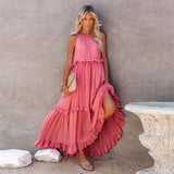 Sexy Blue Ruffled Halter Neck Sleeveless Maxi Dress Casual Women Summer Clothes Streetwear Sundress vestido de mujer