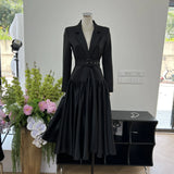 British Autumn New Suit Dress A Buckle Splicing Big Swing Dress Fashion Mature