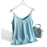 Strap Top Women Halter V Neck Basic White Cami Sleeveless Satin Silk Tank Tops Women'S Summer 2021 Camisole Plus