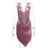 Backless y2k Metal Rhinestone Summer Dress women bodycon Night Club party mini ladies dresses vintage woman dress