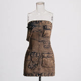 Fashion Style Denim Brake Dress 2025 New Interface Bag Design Slimming Short Dress