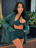 Ribbed Diagonal Collar Sleeveless Hollow Out Crop Top Mini Shorts 2 Pcs Set 2022 Sexy Women Streetwear Y2K Party