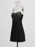 Heavy Industry Temperament Dress Women's Spring 2025 New Fashion Diamond High-End Black Bras Short Packed Evening