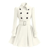 Women's Woolen Windbreaker Overcoat Jacket Red Black Grey Autumn Winter Long Sleeve Double Button Front Big Swing