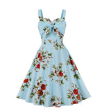 Straps Sexy 1950's Summer Flare Dress Sweethear Neck Floral Printed Beach A Line Pinup Housewife Rockabilly