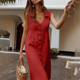 Summer Women's Dresses Elegant Dot Print Boho Dress Feminine Turn-down V-neck Dress Button Pocket Dress