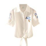 Top Summer Women Casual Tops Short Sleeve Embroidery White Top Blouses Shirts Sexy Kimono Loose Beach Shirt Blusas