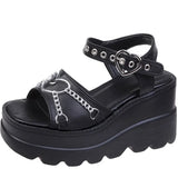 Summer Large-Size Lolita Women's Shoes Metal Chain Love Harajuku Ins Loose Cake Thick Bottom Heel
