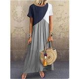 Women's Loose Vintage Patchwork Midi Long Dress 2021 Fashion Casual O Neck Short Sleeve Lady Beach Maxi Dresses Plus