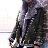 Suede Leather Jackets Female Faux Shearling Sheepskin Coats Autumn Winter Lambs Wool Short Motorcycle Coats
