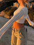 Retro Hollow Short Knit Crop Top-Outfit
