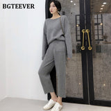 Sweater Tracksuit O-neck Pullovers & High Waist Pants Women Sweater Sets Knitted Set Autumn Winter Knitted 2 Pieces