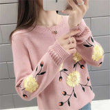 Winter Loose Casual Embroidery Sweat Sweater Lady Long Sleeve All-match Pullover Women Elegant Fashion Knitting