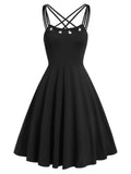 2022 New Buckle Strap Sleeveless O-Ring Flare Dress A Line Party Dress Graduation Dress Women